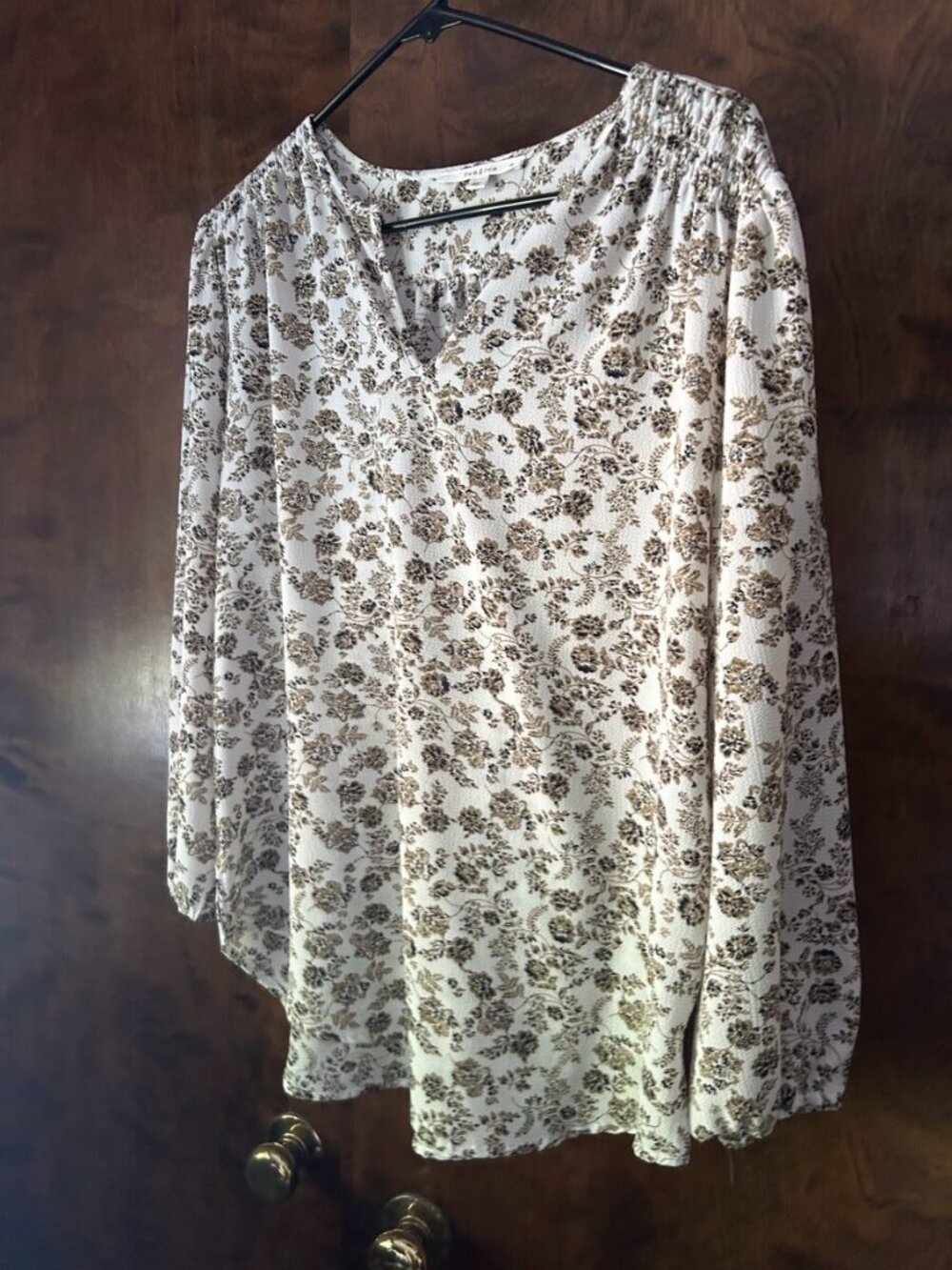 fun2fun Brown Floral Long Sleeve Peasant Top XL